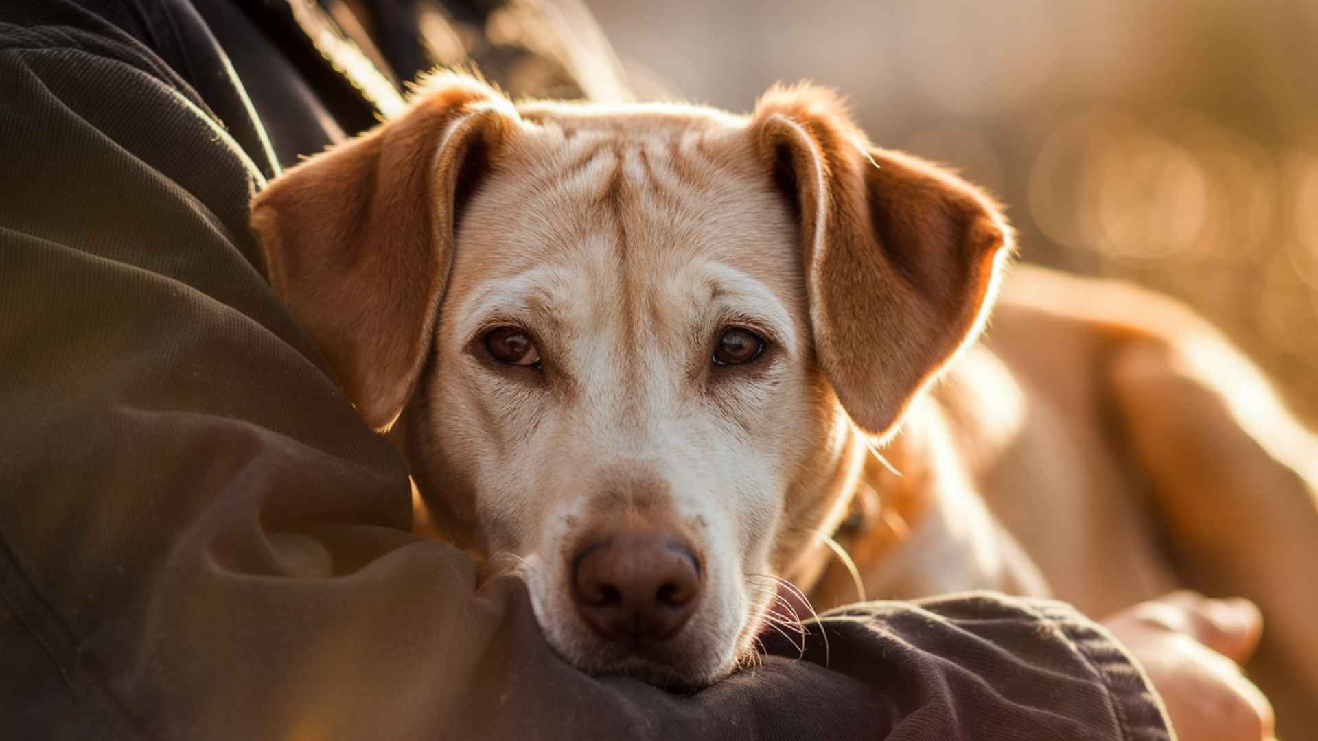 perrito tumbado con cara triste
